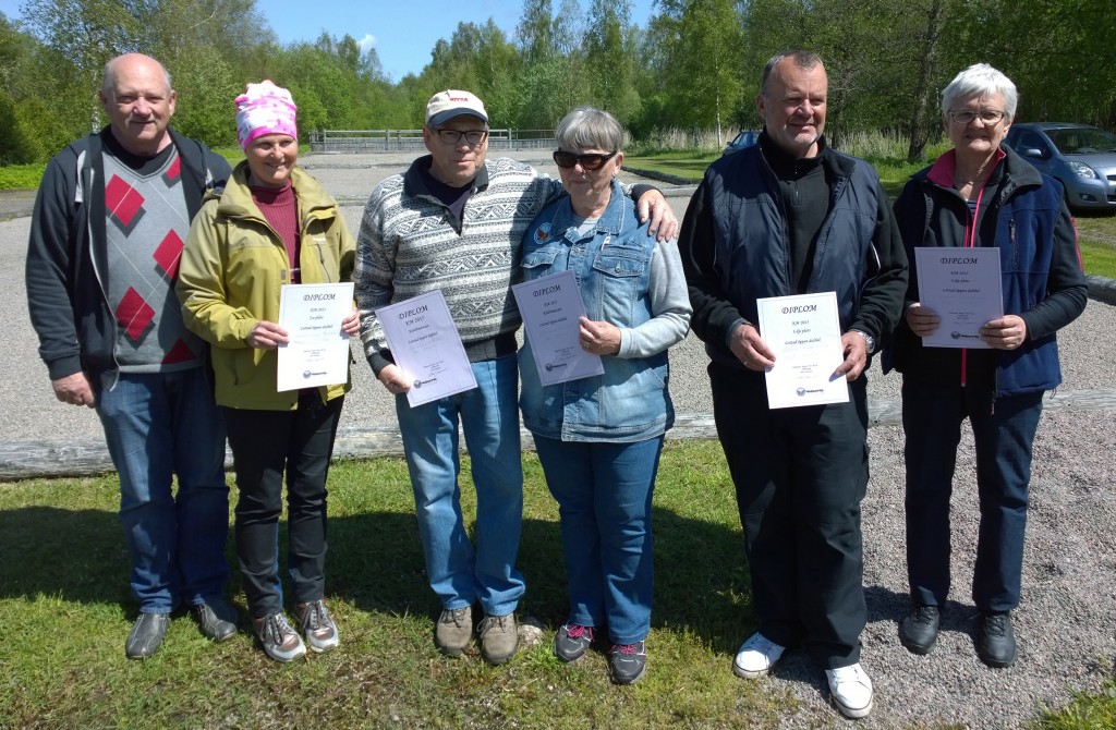 Pristagarna i KM mix-dubbel 2015, mästarna Bo Ernvid och Marianne Eliasson flankerade till vänster av tvåan Kenneth Nilsson och Ann-Christin Björklin och trean till höger Kent Janson och Kerstin Andersson.